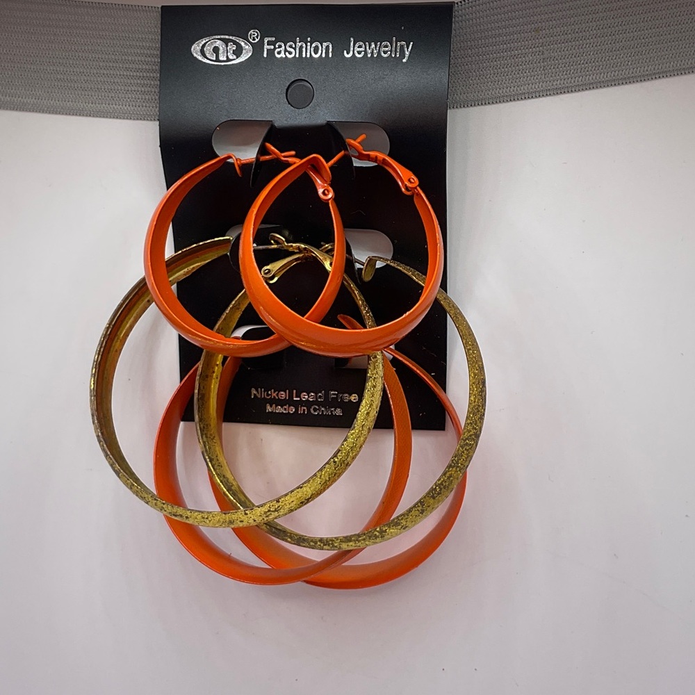 Fashion Jewelry Bold Orange and Gold Earrings